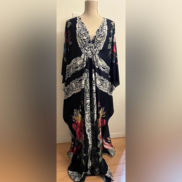 Women’s Kaftan Maxi Dress Navy Floral OS - Picture 1 of 4